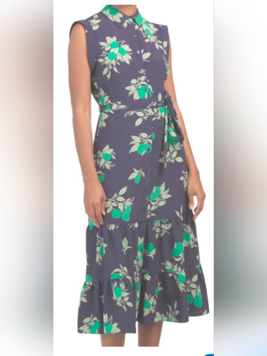 Maggy London Dresses & Skirts - Maggy London Sleeveless Navy Dress with Green Floral Print - Size 16